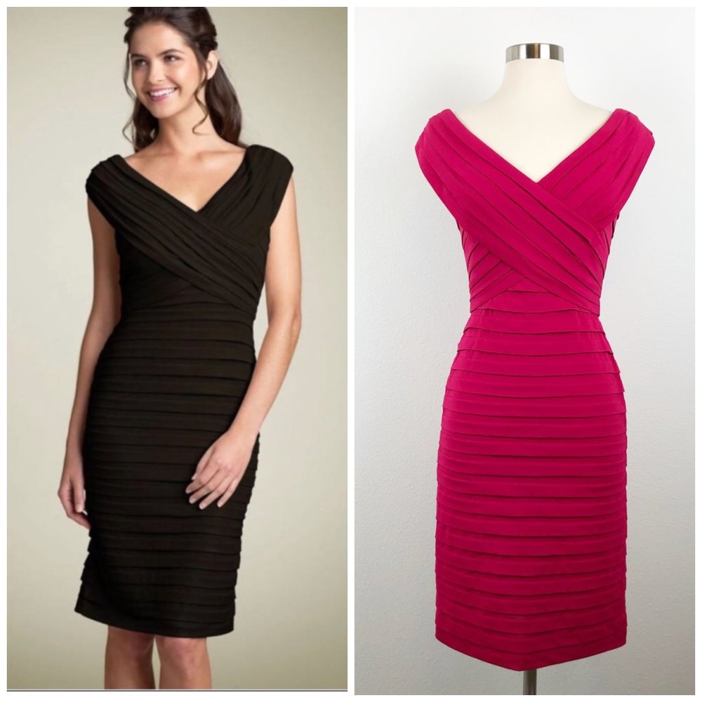 TADASHI SHOJI Shutter Pleated Jersey Cocktail Dress Size XS Berry Raspberry
